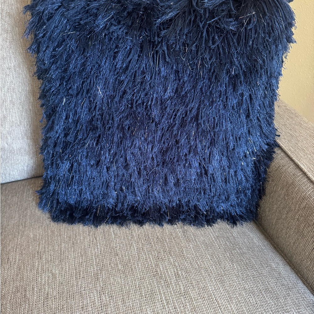 2 Navy Blue Furry Throw Pillow
